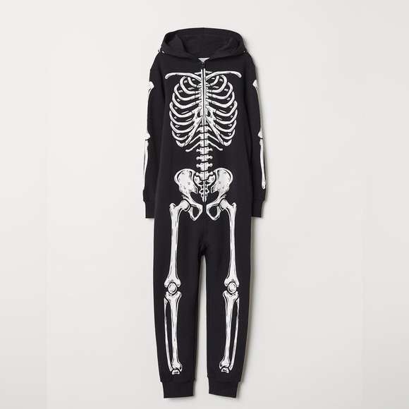 Skeleton costume 14 YOUTH H&M sweatsuit one piece HALLOWEEN HOODED QUALITY - Picture 8 of 8